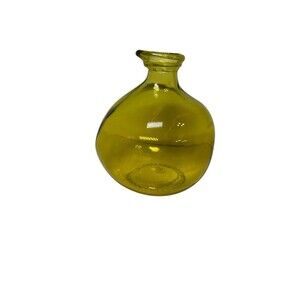 San Miguel Vidrios Glass Vase Yellow Bulb Shaped Recycled 6.5"W X 7"H See DESC